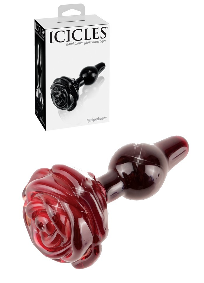 Sophie libertine  Plug anal en verre Bouton de rose Rouge Icicles N°76