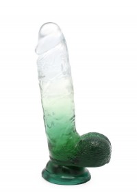 Gode ventouse réaliste Cox Color 8 jelly transparent et vert L18.5cm