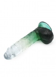 sophielibertine Gode ventouse réaliste Cox Color 8 jelly transparent et vert L18.5cm
