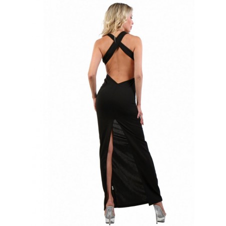 Spazm20106 Robe longue Dos nu Fendue Arcalina  noir dos