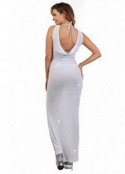 Robe longue Dos nu Fendue Arcalina - paillette blanche dos Spazm50460