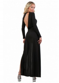 Robe longue Avec manches Dos nu Fendue Elena noir spazm20146 dos