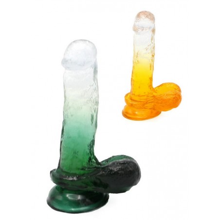 Gode ventouse réaliste Cox Color N°7 - L18cm Ø4cm - Transparent jaune-vert