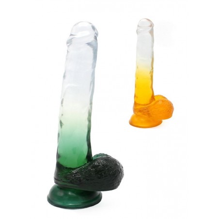 Gode ventouse réaliste Cox Color N°6 - L 22.5cm Ø4.2cm - Transparent vert jaune