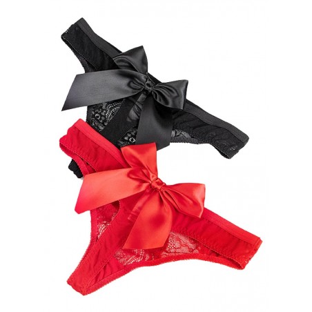 String St Valentin en dentelle avec gros nœud  rouge noir