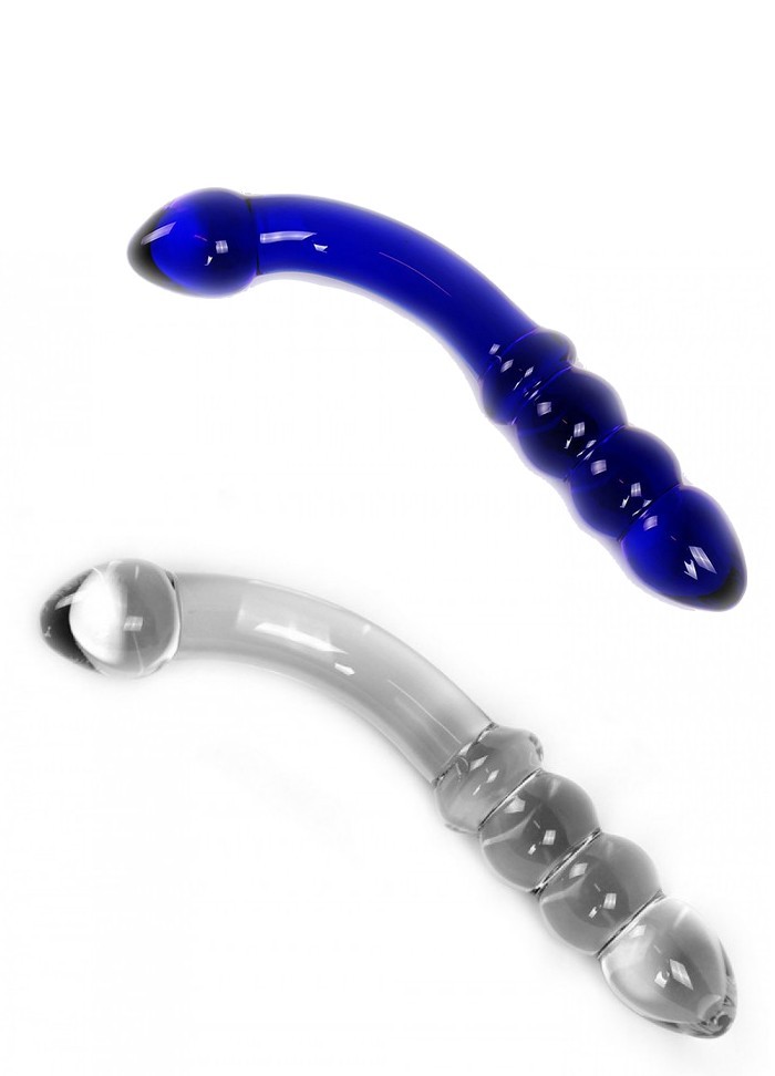 Gode en verre Glass Dildo Clear Curve bleu transparent