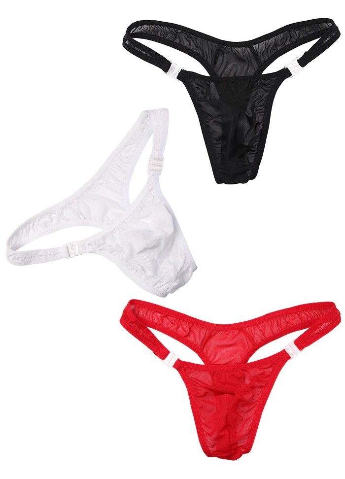 Belly String homme tulle transparent Strip Tease noir-rouge ou blanc