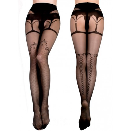 Collant sexy pour femme noir en voile avec motif losange sur les jambes