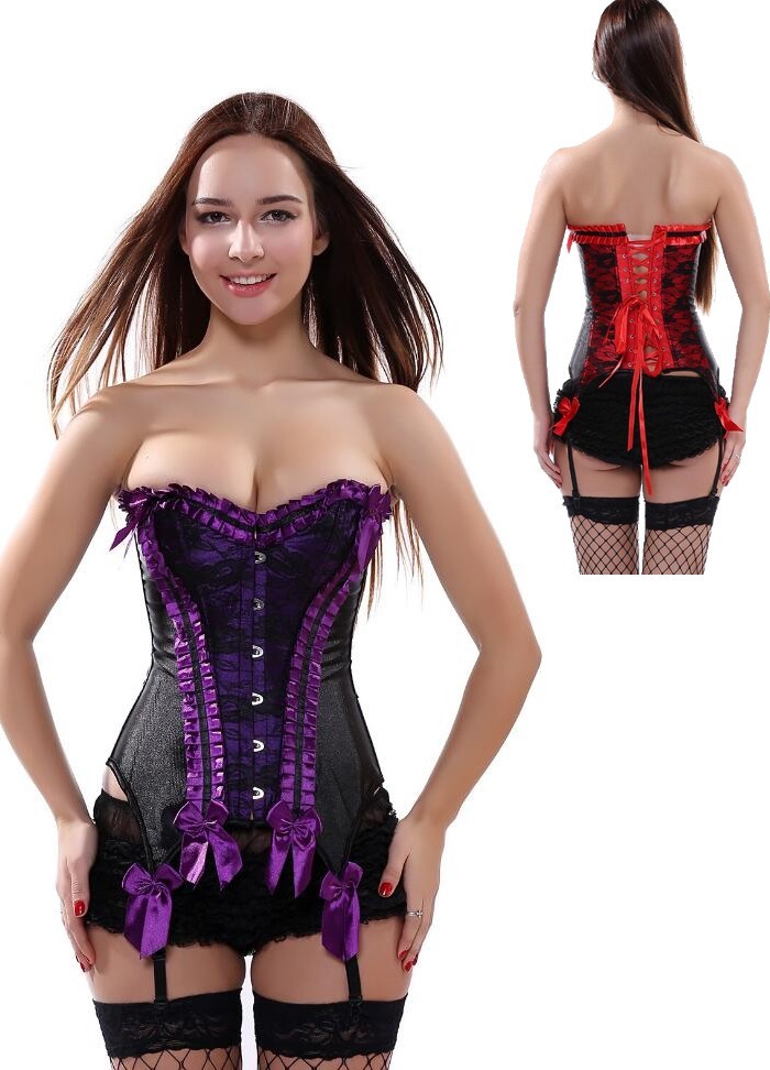 corset sexy pour femme noir et violet avec laçage dos