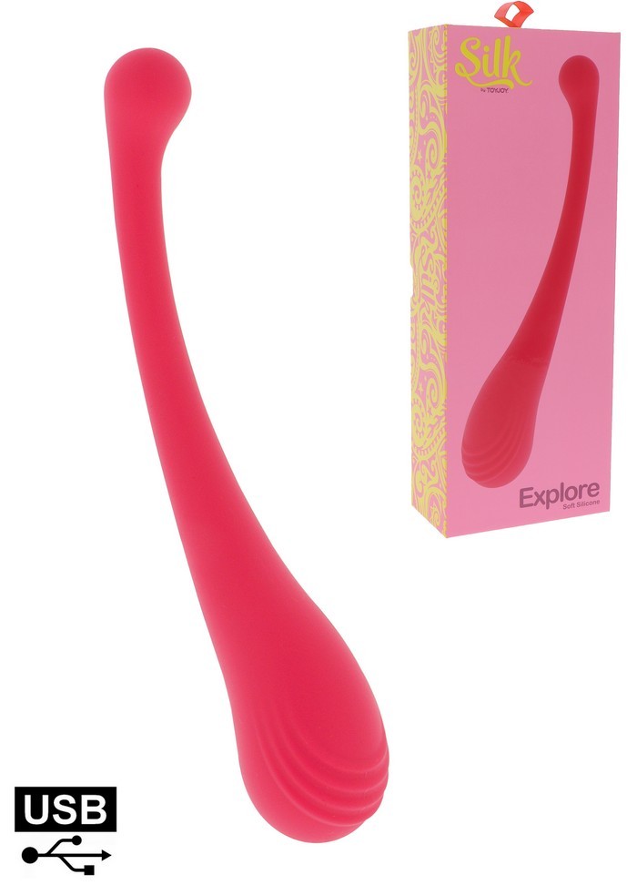Vibromasseur rechargeable GSpot Explore Silicone rose L25cm sophie libertine