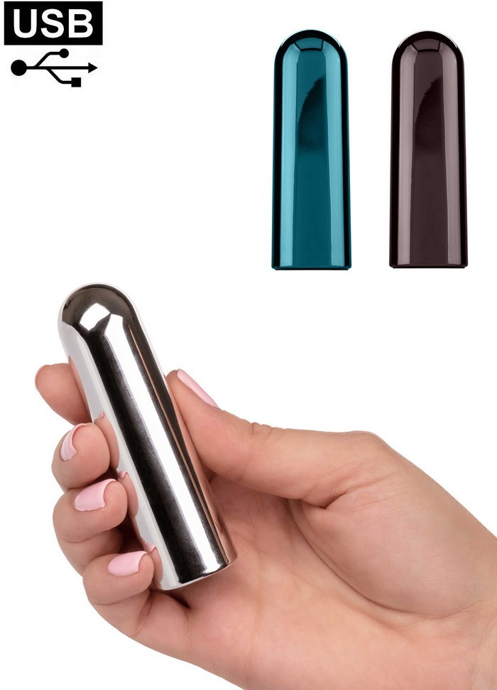Mini vibromasseur stimulateur clitoris Rechargeable Glam Bullet argent-noir-bleu