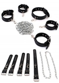 kit de 4 menottes et collier pour jeu bdsm attache restriction soumission