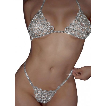 Ensemble Aya ou String seul en strass blanc