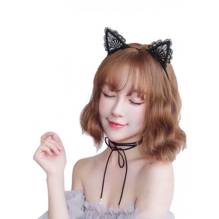 serre tete mignon oreilles de chat sexy en dentelle noire