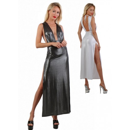 Jolie robe longue fendue sur les cuisses et grand décolleté poitrine Sophie Libertine