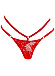 String sexy en dentelle rouge avec double poche spéciale pour œuf vibrant externe sophie libertine vannes