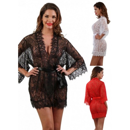 Déshabillé en dentelle transparente noir, rouge ou blanche en vente chez Sophie Libertine vannes