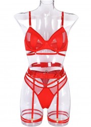 sophie libertine lingerie sexy pour femme ensemble porte jarretelle bondage rouge