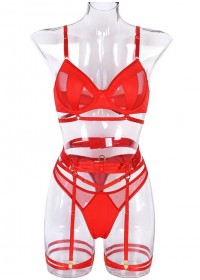 sophie libertine lingerie sexy pour femme ensemble porte jarretelle bondage rouge