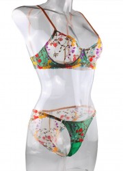 Lingerie coquine satiné vert en tulle nude et dentelle brodée coloré Sophie Libertine Vannes