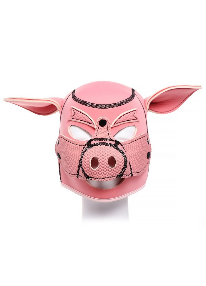 Cagoule masque cochon néoprène Pink Pig BDSM Hood rose