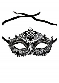 Masque loup vénitien Balerina Métal aspect dentelle noir avec strass