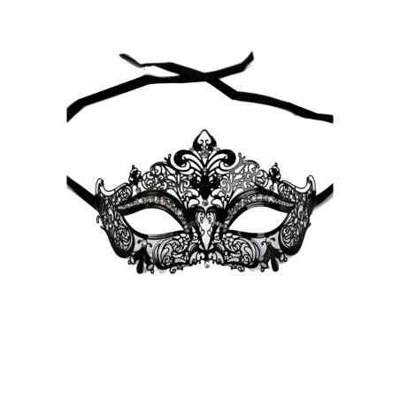 Masque loup vénitien Balerina Métal aspect dentelle noir avec strass