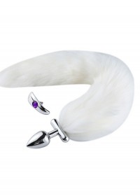 Plug anal acier Ø 3cm Screwed avec queue fourrure amovible  blanc