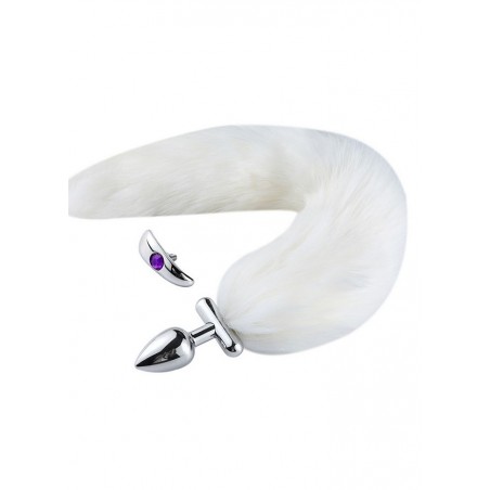 Plug anal acier Ø 3cm Screwed avec queue fourrure amovible  blanc