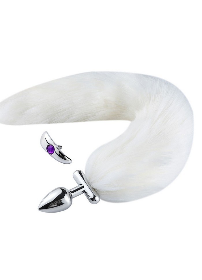 Plug anal acier Ø 3cm Screwed avec queue fourrure amovible  blanc