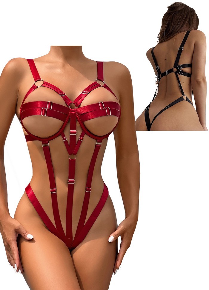 Body harnais a lanières sexy rouge bordeaux Sophie Libertine Vannes sexshop Morbihan en bretagne