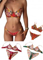 Ensemble lingerie Soutien gorge & Tanga Fiona rouge-vert-orange-vert