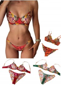 Ensemble lingerie Soutien gorge & Tanga Fiona rouge-vert-orange-vert