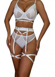 sophie libertine lingerie sexy pour femme ensemble porte jarretelle bondage blanc