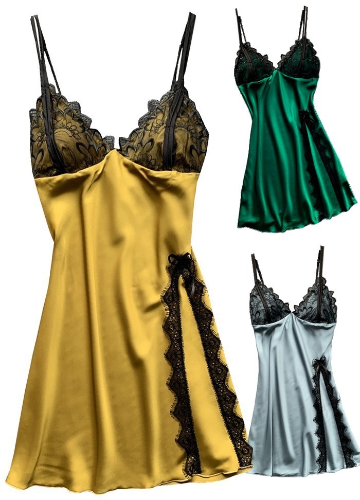 Nuisette coloré en satin jaune, vert , gris bleuté