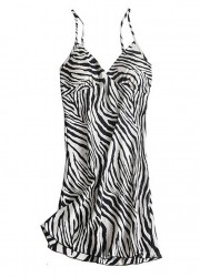 Nuisette sexy pour femme en satin noir et blanc avec des rayures de zebres