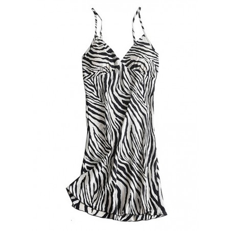 Nuisette sexy pour femme en satin noir et blanc avec des rayures de zebres