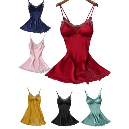 Nuisette Joya satin et dentelle noir,rose,bleu, moutarde pas cher 35€