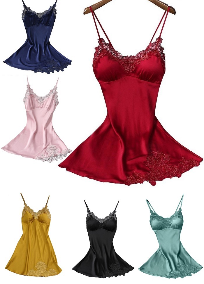 Nuisette Joya satin et dentelle noir,rose,bleu, moutarde pas cher 35€