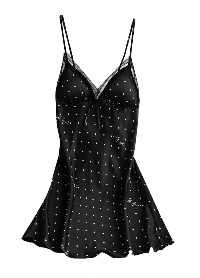Nuisette sexy pour femme en satin noir avec pois blanc Sophie Libertine
