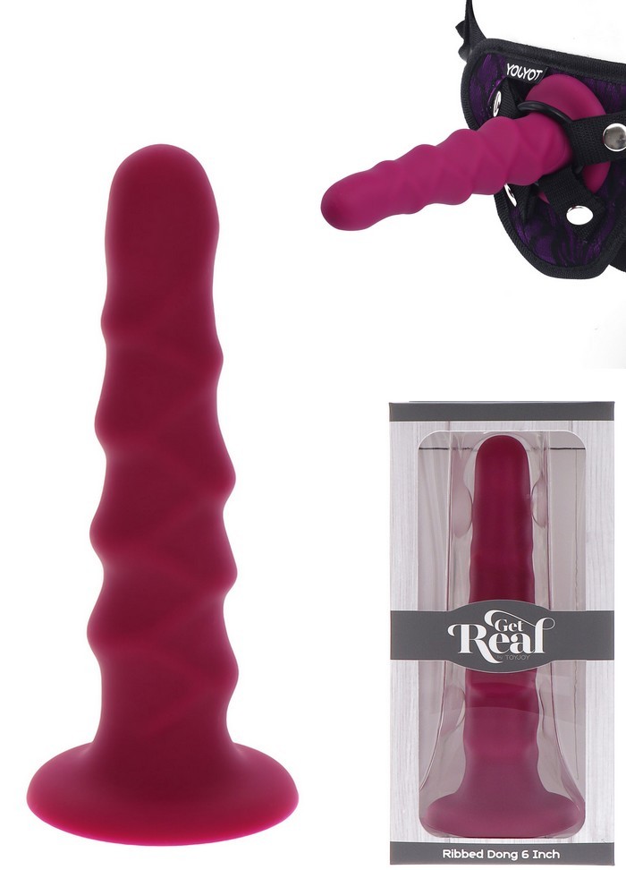 Gode ventouse Ribbed Dong 6 Inch bordeaux L16 cm