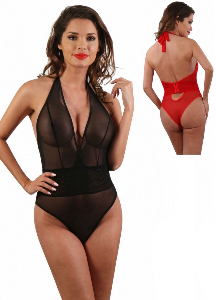 Body sexy pour femme en tulle transparent noir ou rouge Sophie Libertine Vannes