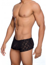 Shorty homme en dentelle Rose Lace Boy Short noir sophie libertine