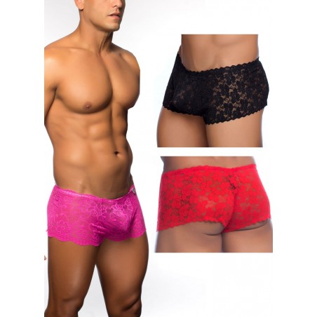 Shorty homme en dentelle Rose Lace Boy Short rose, noir, rouge