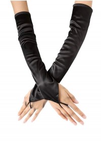 gants sexy pour femme ou travestie en satin noir et doigts nus