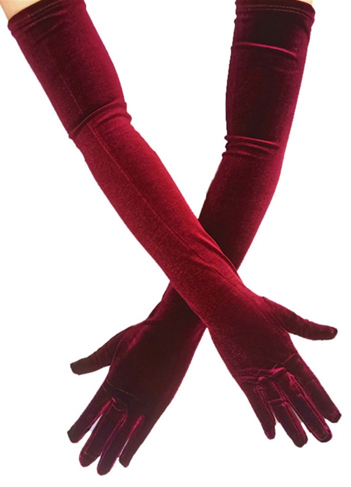 gants en velours rouge bordeaux extensible pour femme et travestie Sophie Libertine Vannes transgenre
