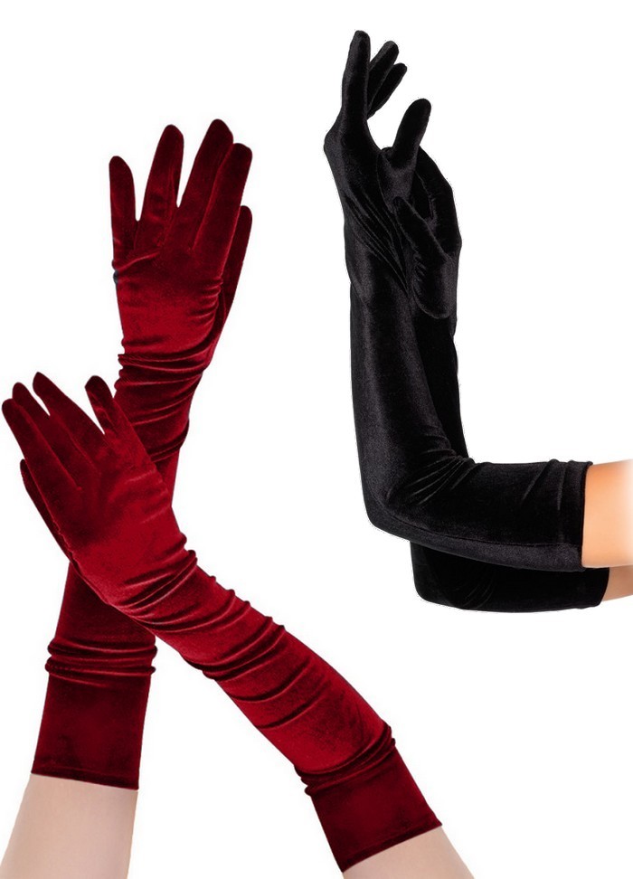 Gants longs en velours noir ou rouge bordeaux pas cher en vente chez Sophie Libertine Vannes