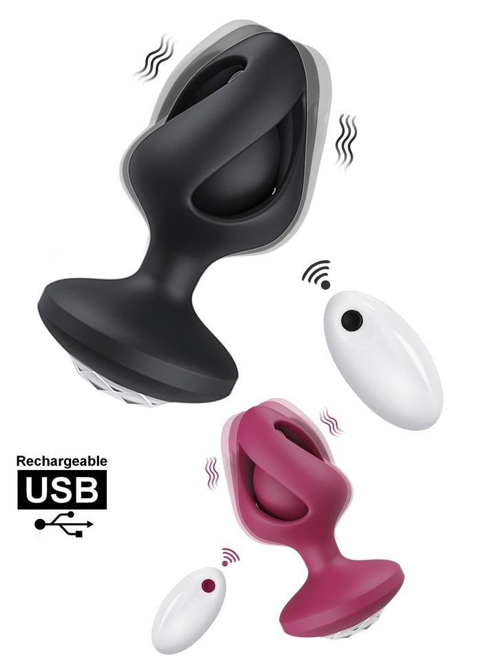 Plug anal bijou vibrant Rechargeable Télécommande en silicone noir-rose