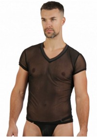Tee shirt masculin en tulle noir transparent Sophie libertine vannes sexshop Morbihan en Bretagne