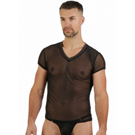 Tee shirt masculin en tulle noir transparent Sophie libertine vannes sexshop Morbihan en Bretagne